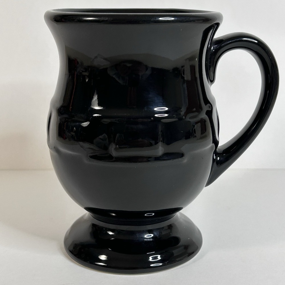 Longaberger Woven Traditions Black Pedestal Mug USA Vitrified Pottery 12oz‎